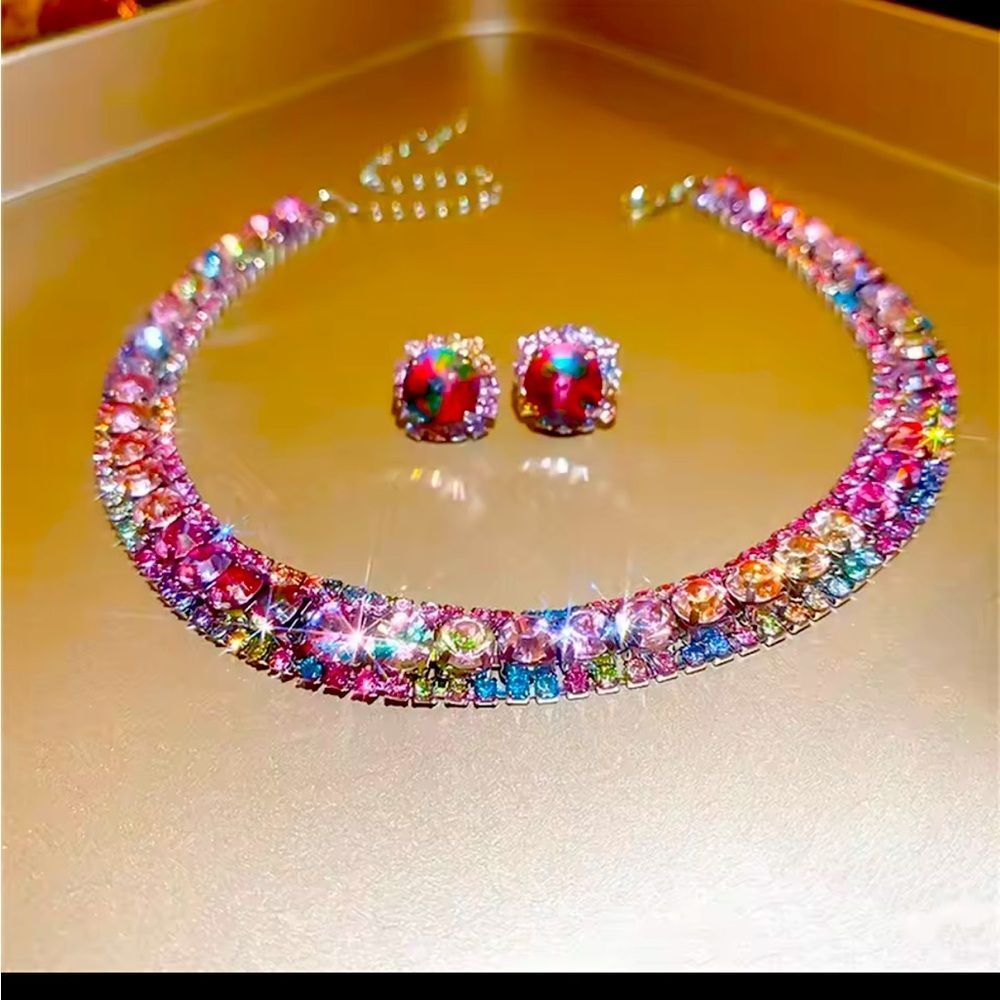 Multicolor Crystal Necklace and Earring Set NEW